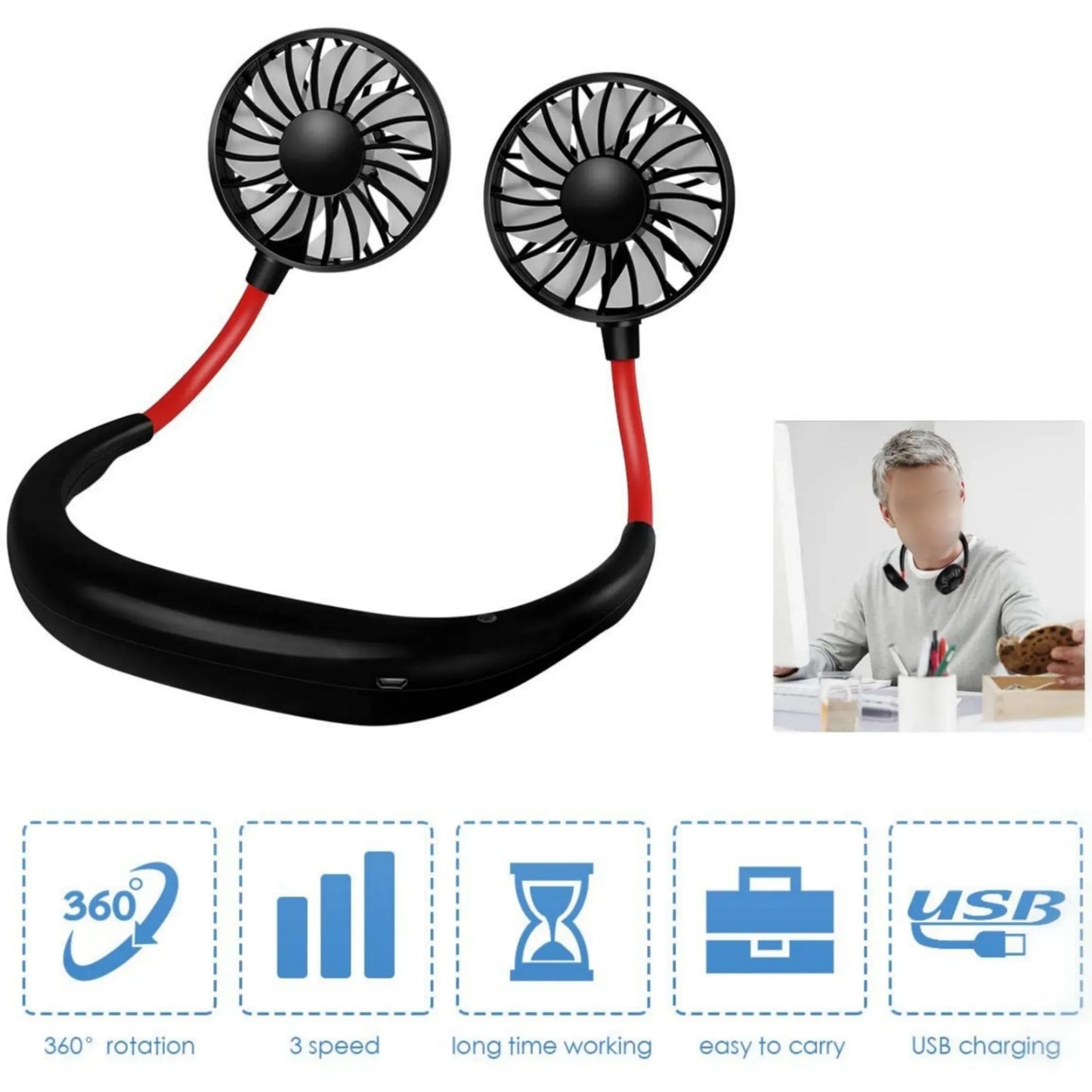 Rechargeable Neck Fan with RGB Light